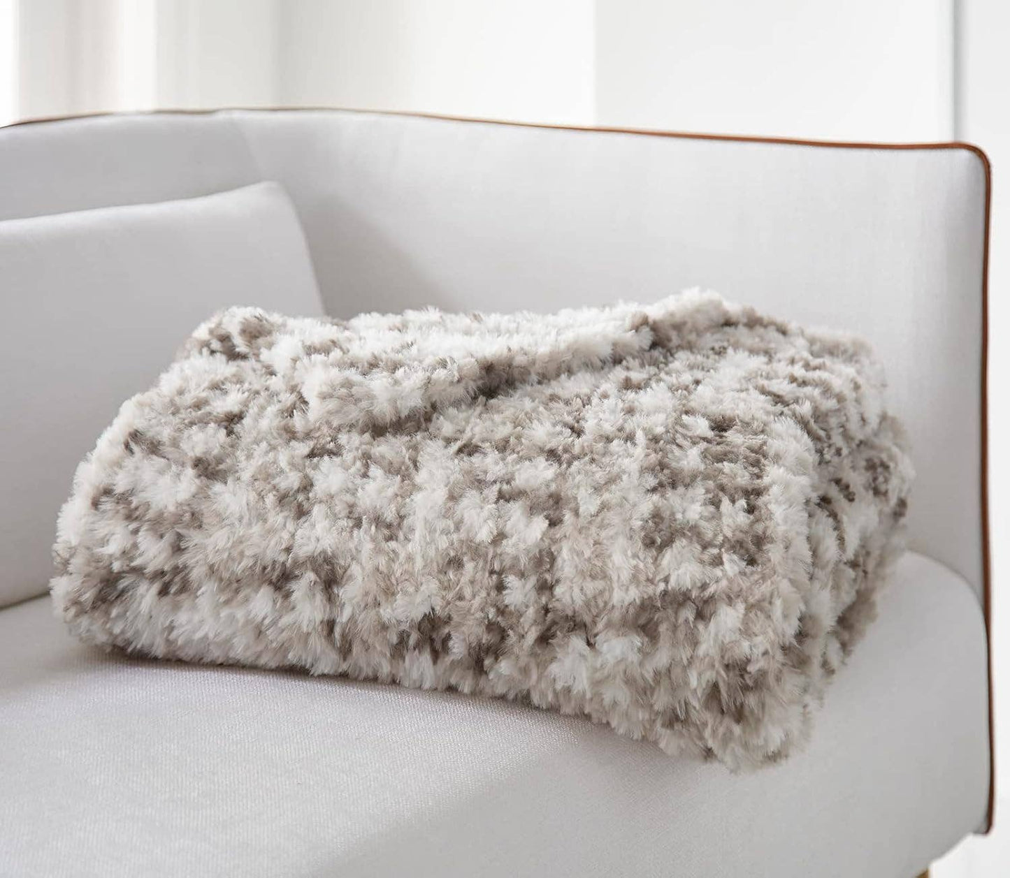 Ivory Gray Yarn Dye Faux Rabbit Fur Throw 50" x 60"