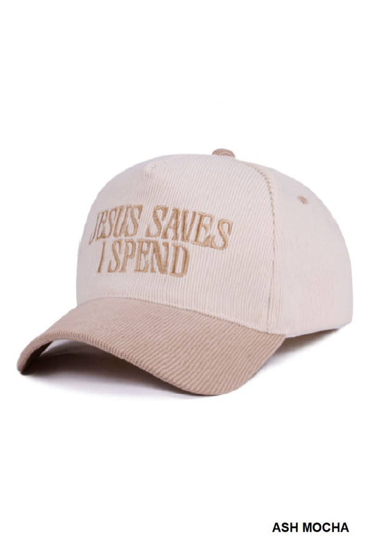 Jesus Saves I Spend Two Tone Corduroy Cap