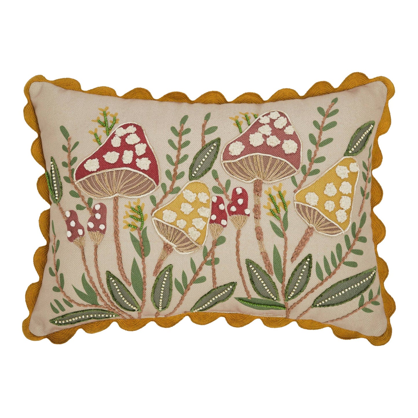 Embroidered Woodland Mushroom Pillow 14x20
