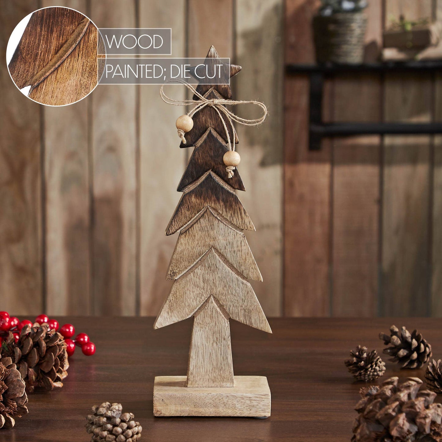 Christmas Tree Wooden Two Toned Brown Natural Figurine 11.75x3.75x2.75