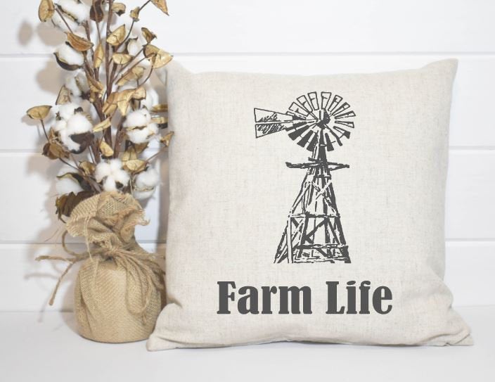 FARM LIFE WINDMILL PILLOW COVER